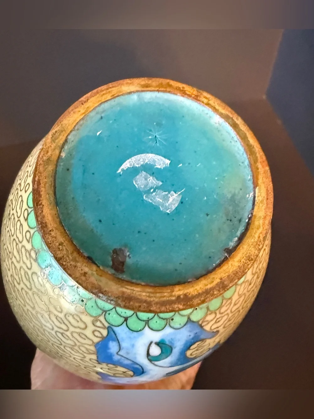 Vintage Cloisonné Enamel Floral Vase 9”
